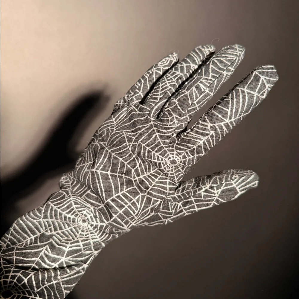 Black and Silver Spiderweb Long Opera Gloves